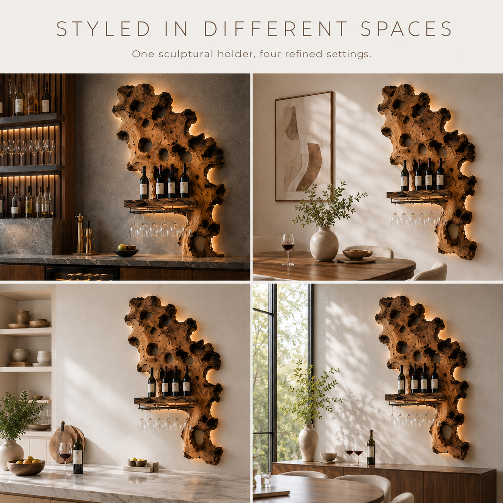 Solid Wood Wall Wine Rack with Glass Holder - Branch Form - product image 11