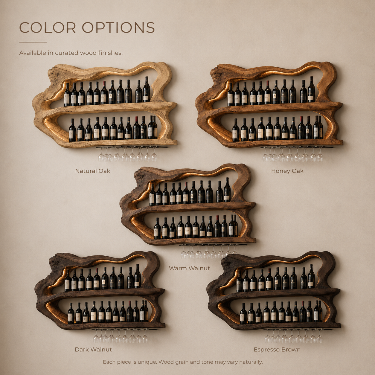 Solid Wood Wall Wine Rack with Glass Holder - Arched - product image 10