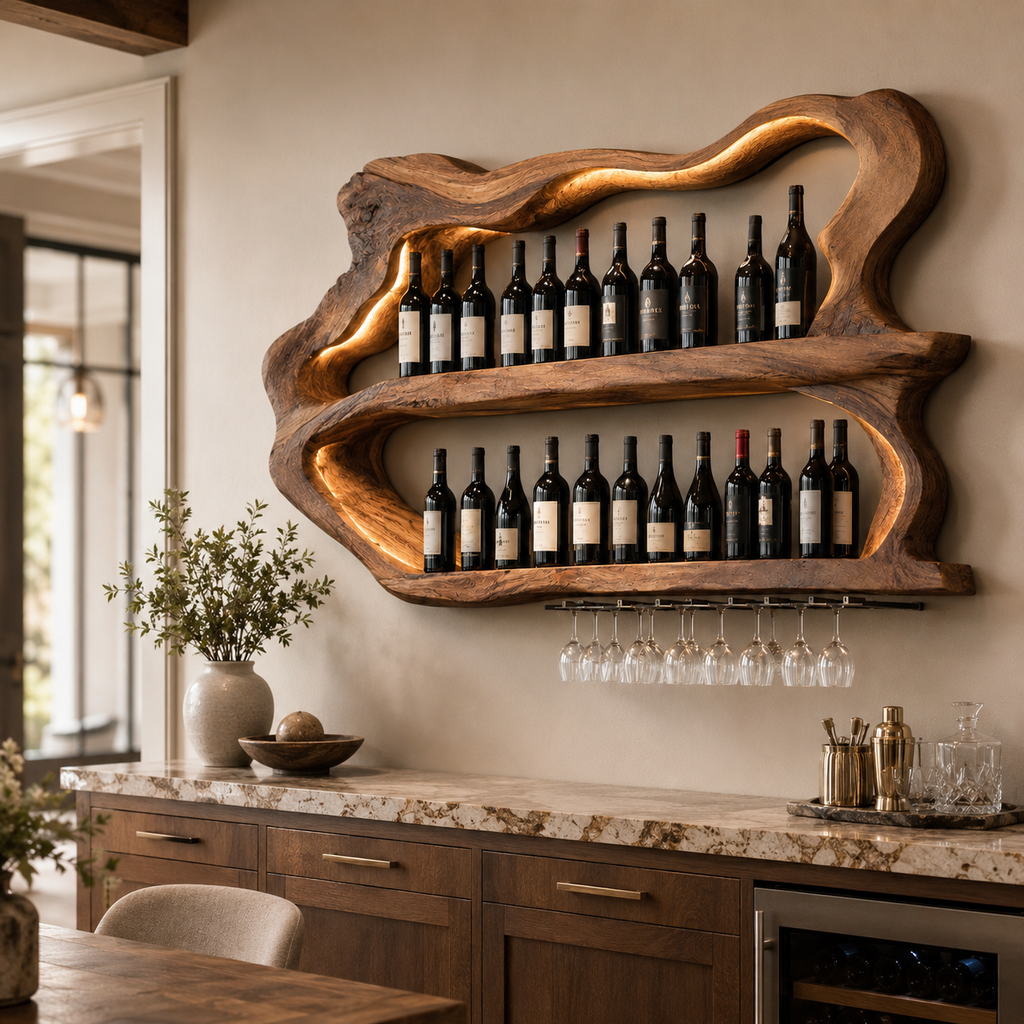 Solid Wood Wall Wine Rack with Glass Holder - Arched - product image 11