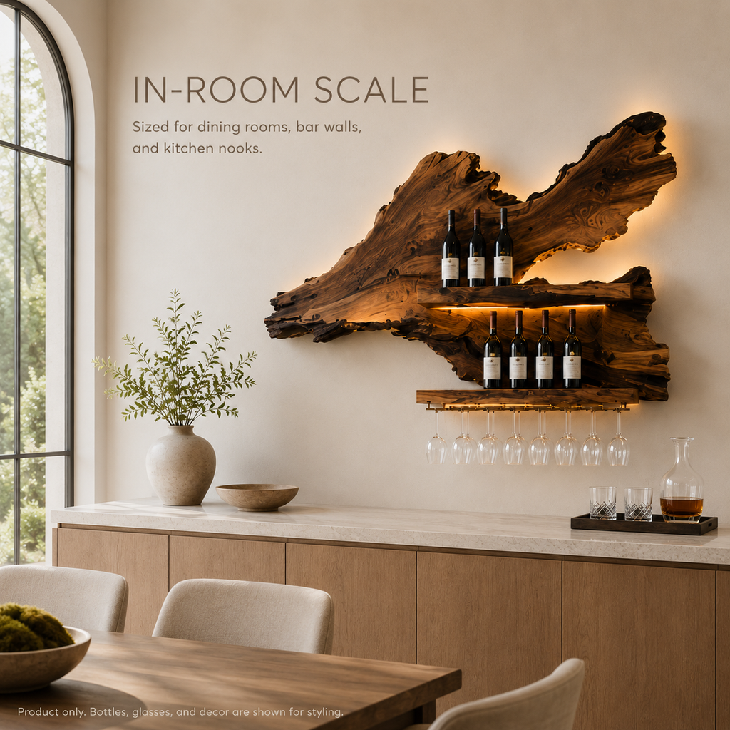 Solid Wood Wall Wine Rack with Glass Holder - Crescent - product image 04