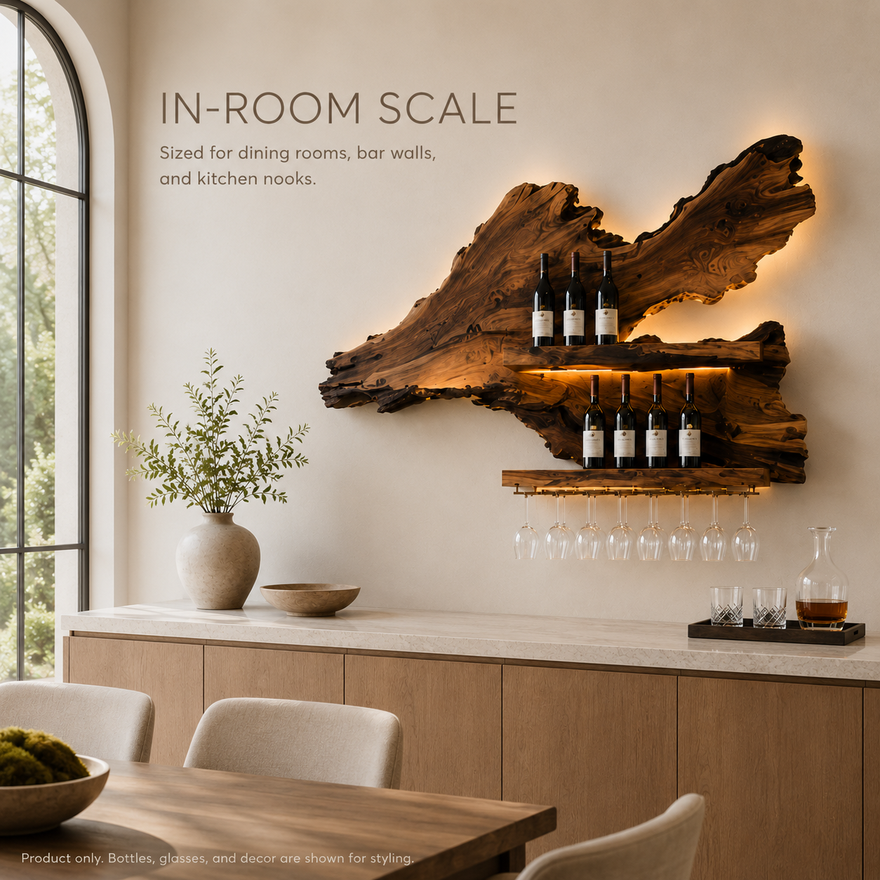 Solid Wood Wall Wine Rack with Glass Holder - Crescent - product image 04