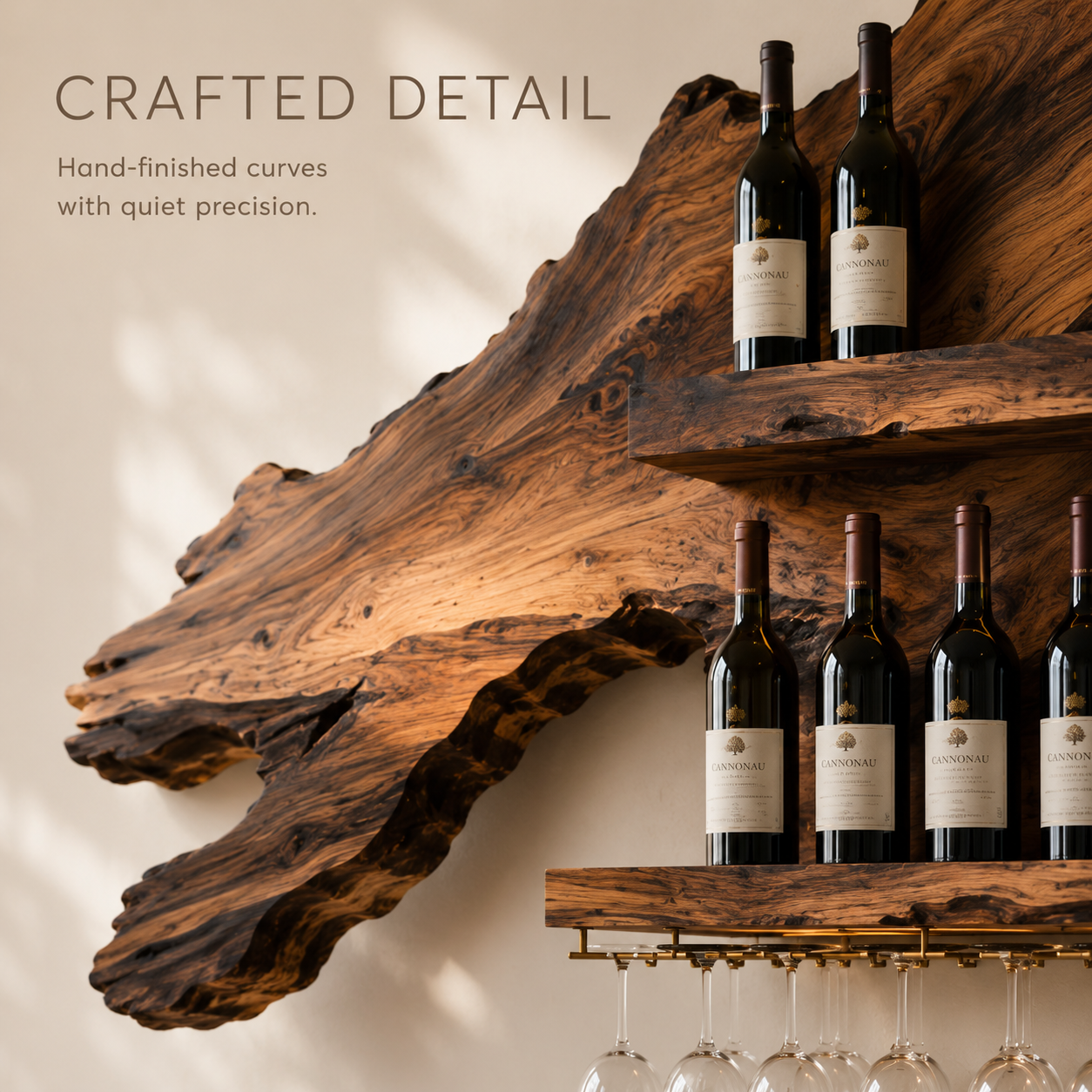 Solid Wood Wall Wine Rack with Glass Holder - Crescent - product image 06