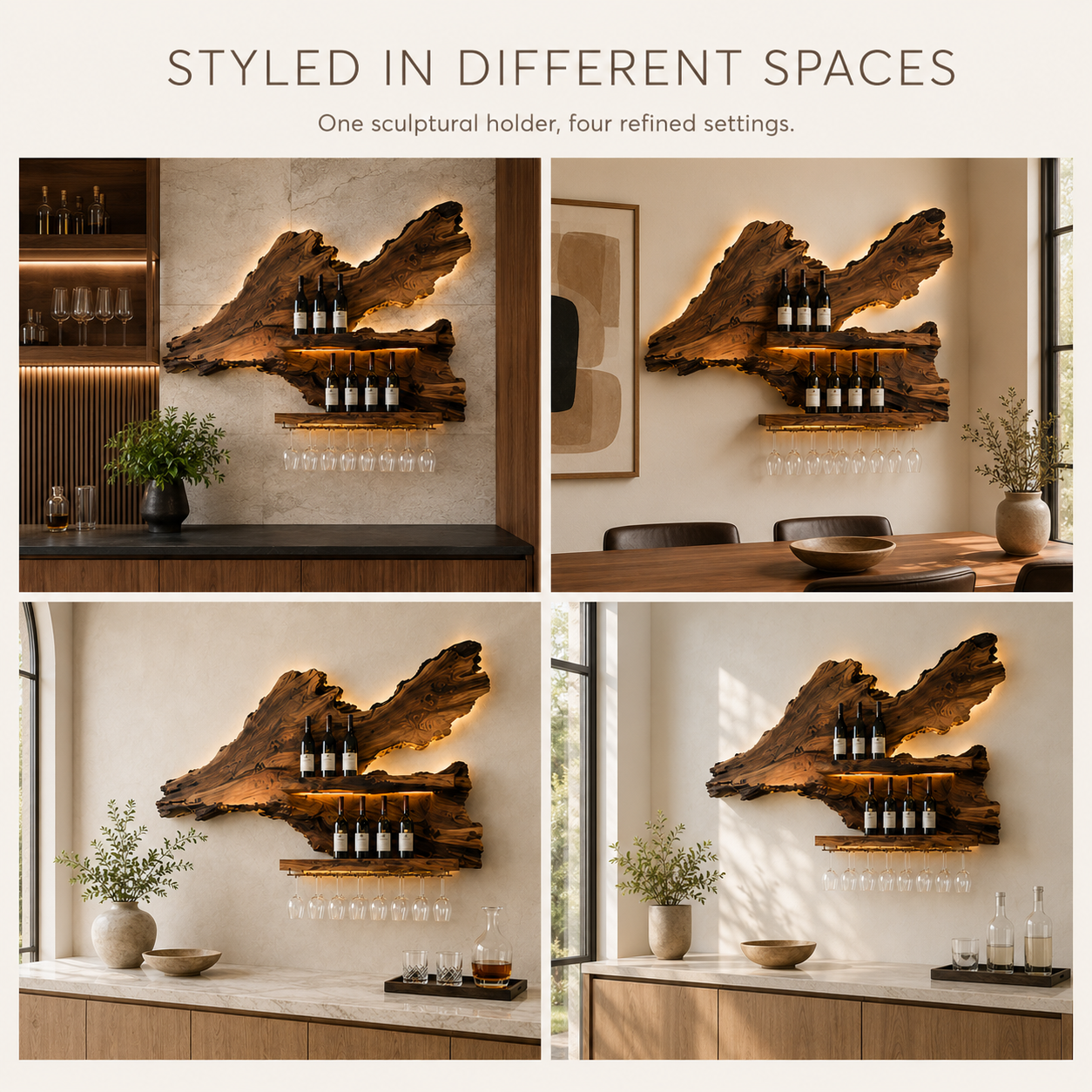Solid Wood Wall Wine Rack with Glass Holder - Crescent - product image 10