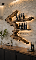 Solid Wood Wall Wine Rack with Glass Holder - Gallery Rail - main view
