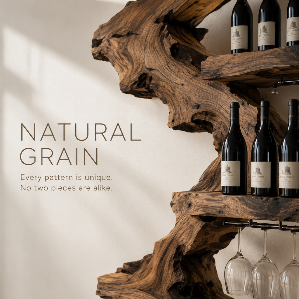 Solid Wood Wall Wine Rack with Glass Holder - Gallery Rail - product image 05