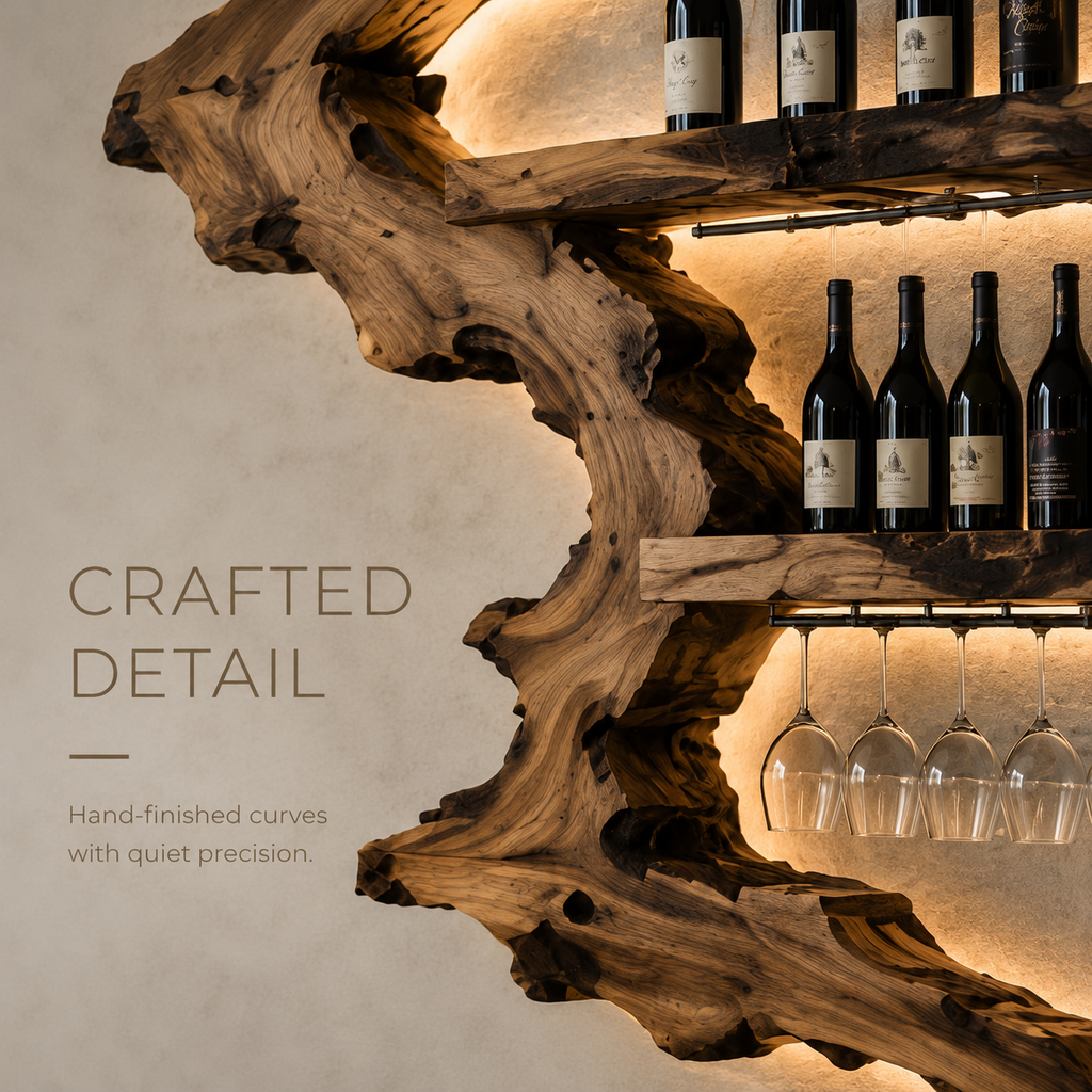 Solid Wood Wall Wine Rack with Glass Holder - Gallery Rail - product image 06