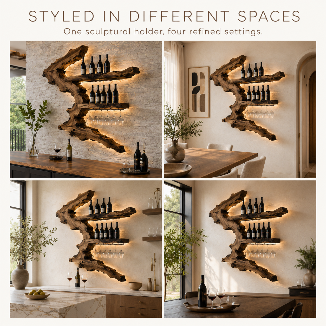 Solid Wood Wall Wine Rack with Glass Holder - Gallery Rail - product image 11