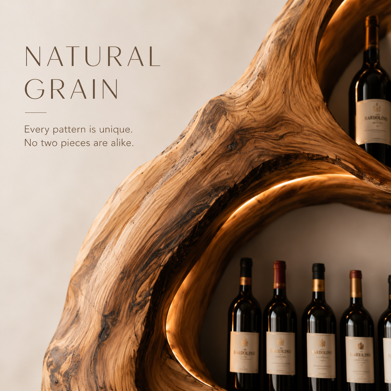 Solid Wood Wall Wine Rack with Glass Holder - Live Edge - product image 04