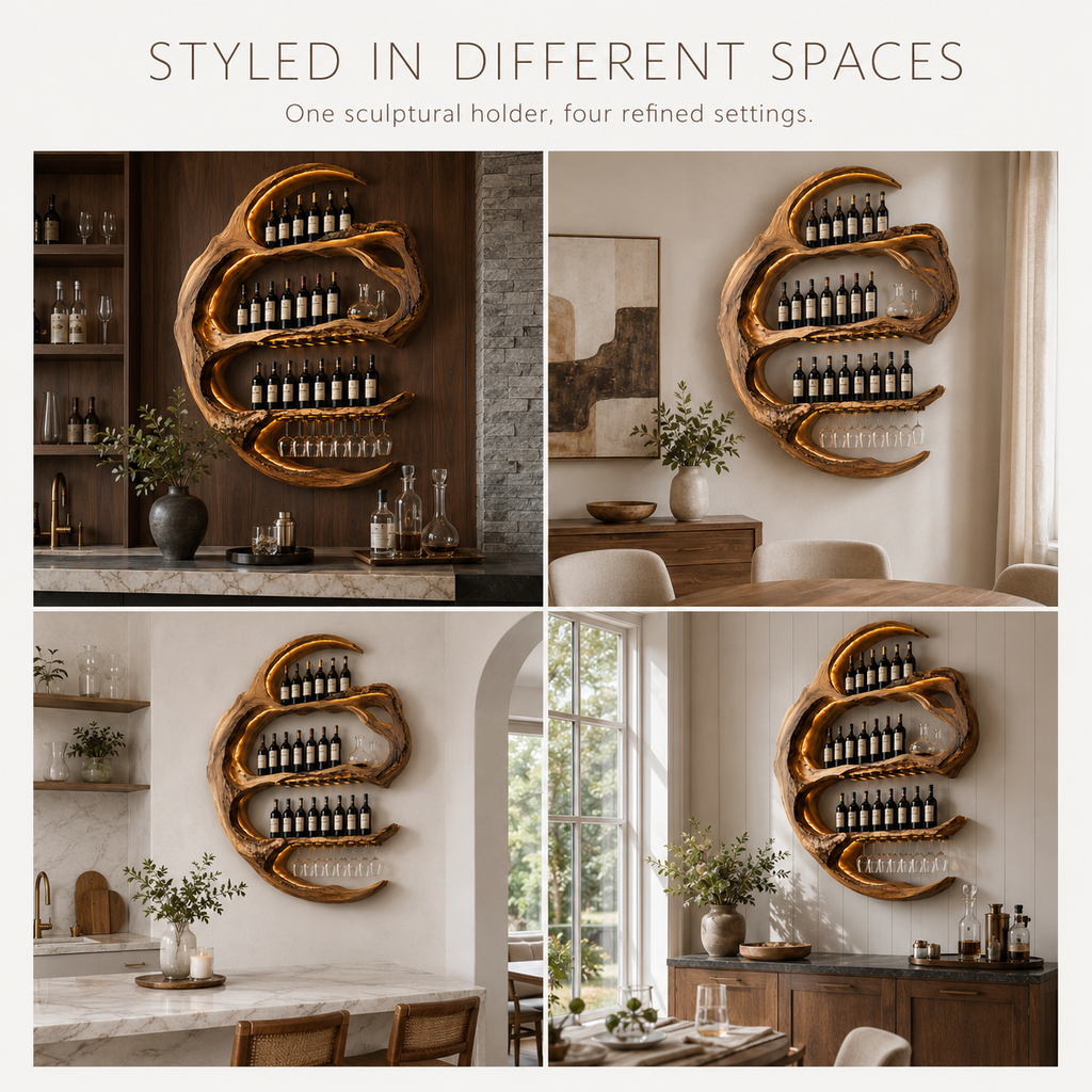 Solid Wood Wall Wine Rack with Glass Holder - Live Edge - product image 09