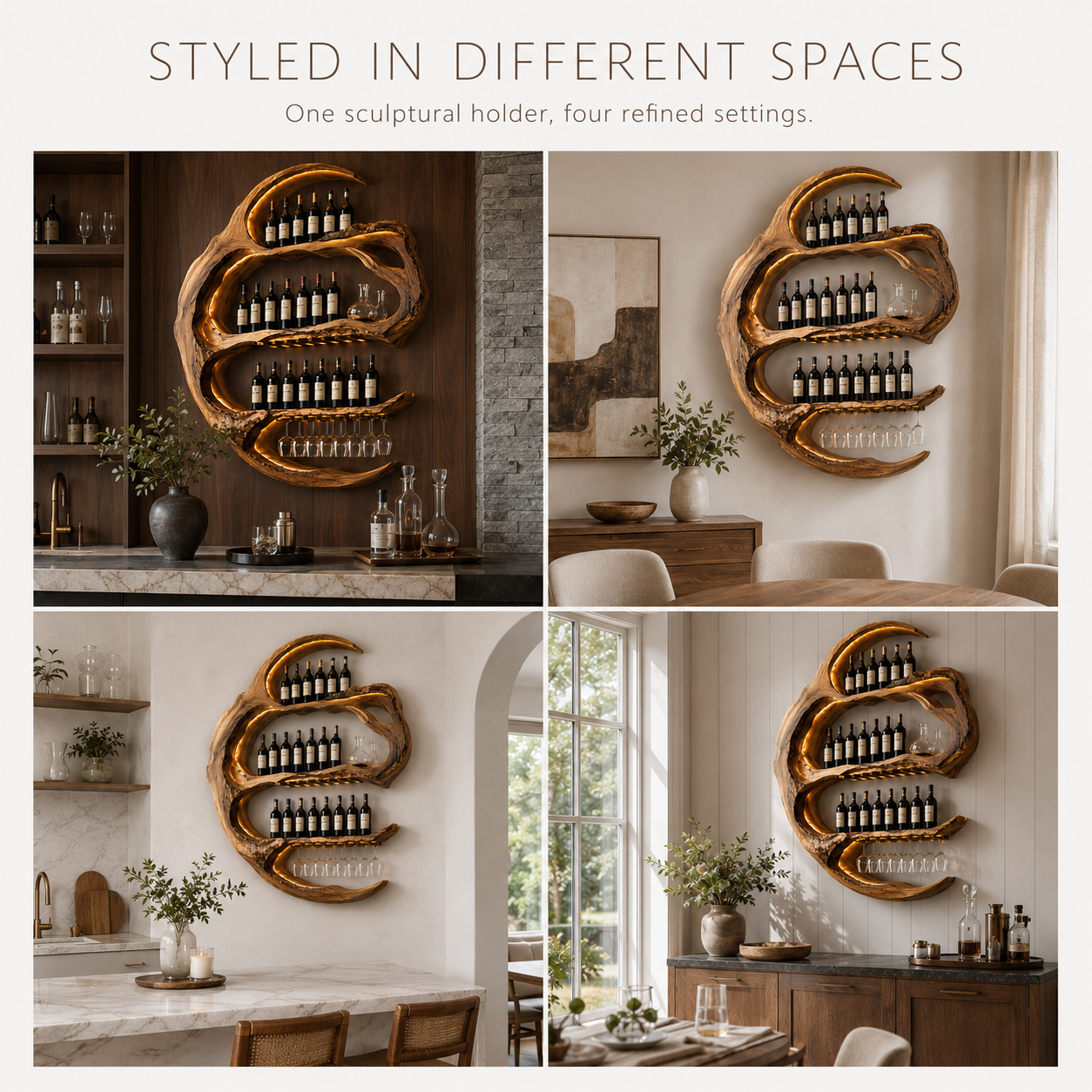 Solid Wood Wall Wine Rack with Glass Holder - Live Edge - product image 09