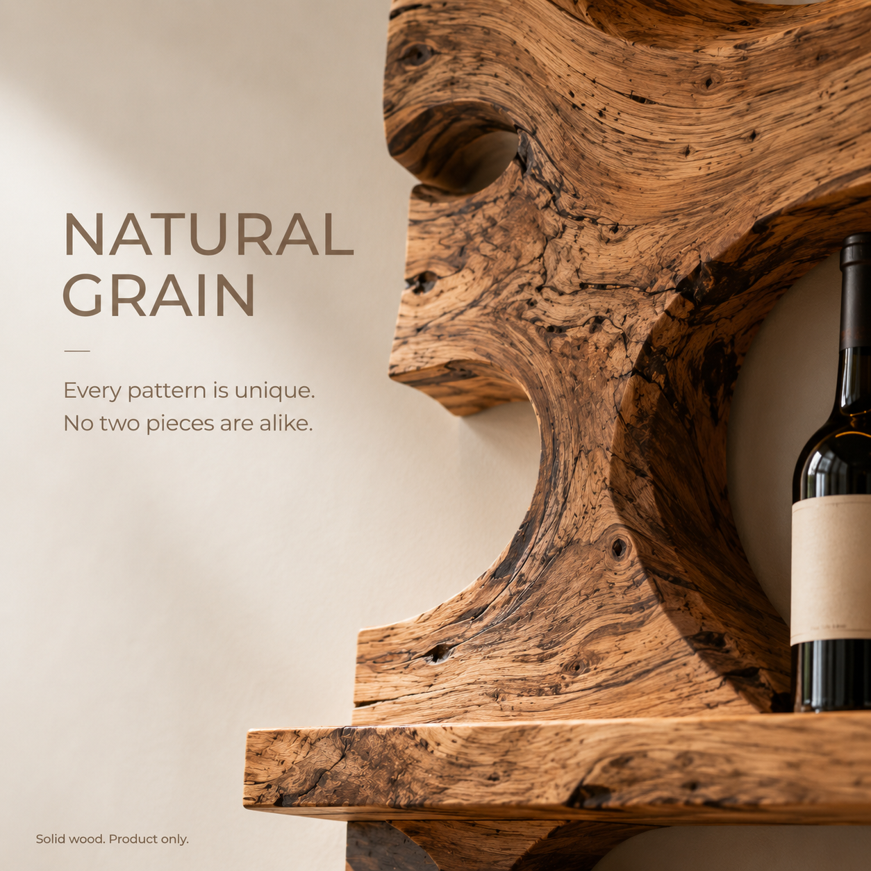 Solid Wood Wall Wine Rack with Glass Holder - Ribbed Wave - product image 04