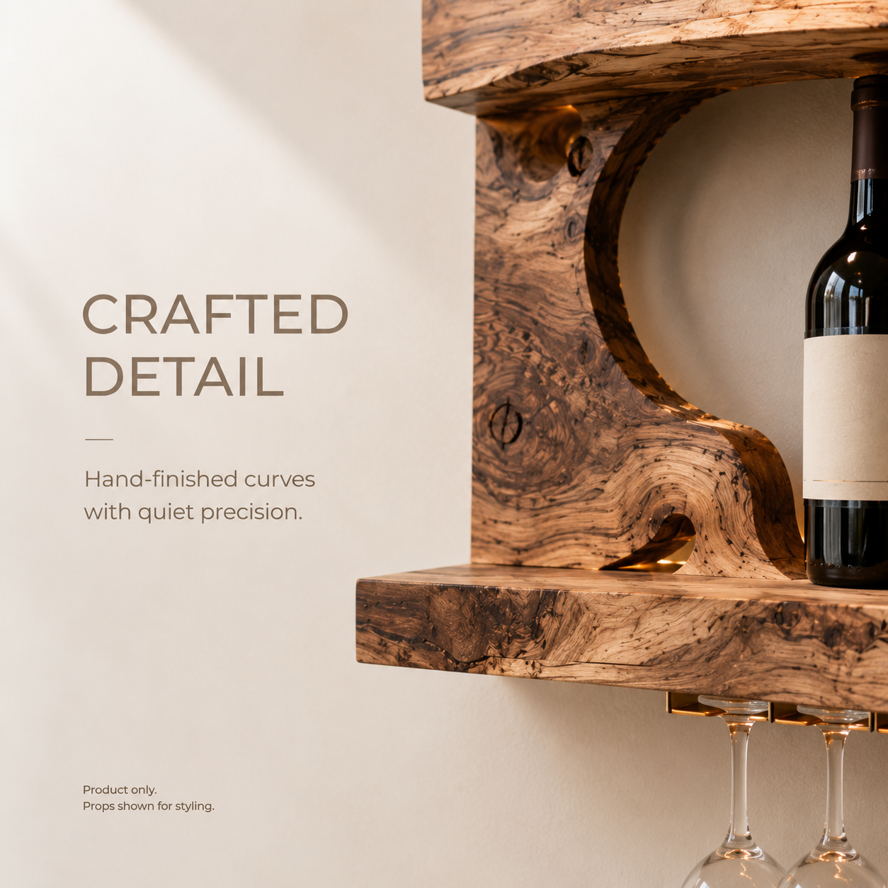 Solid Wood Wall Wine Rack with Glass Holder - Ribbed Wave - product image 05