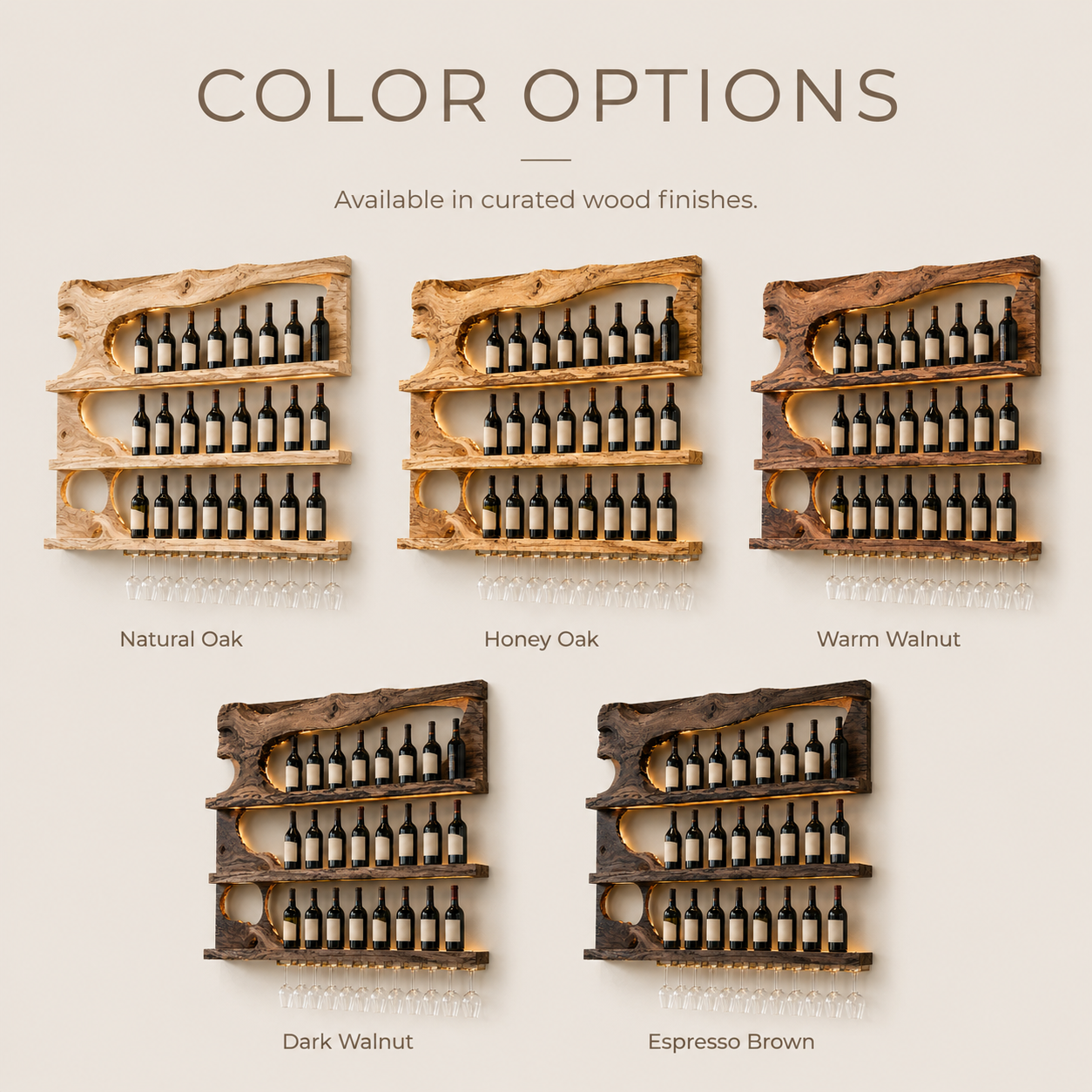 Solid Wood Wall Wine Rack with Glass Holder - Ribbed Wave - product image 10