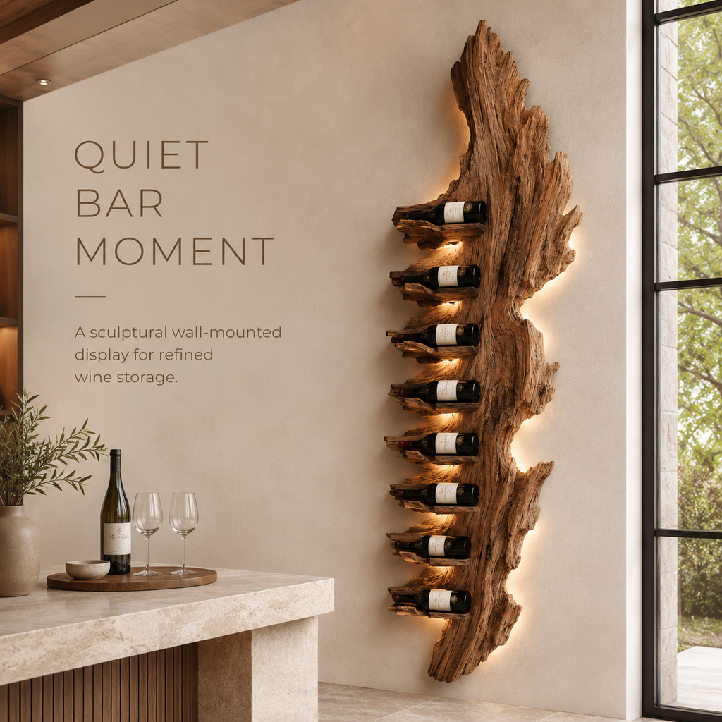 Solid Wood Wall Wine Rack with Glass Holder - Gallery Wave - product image 02