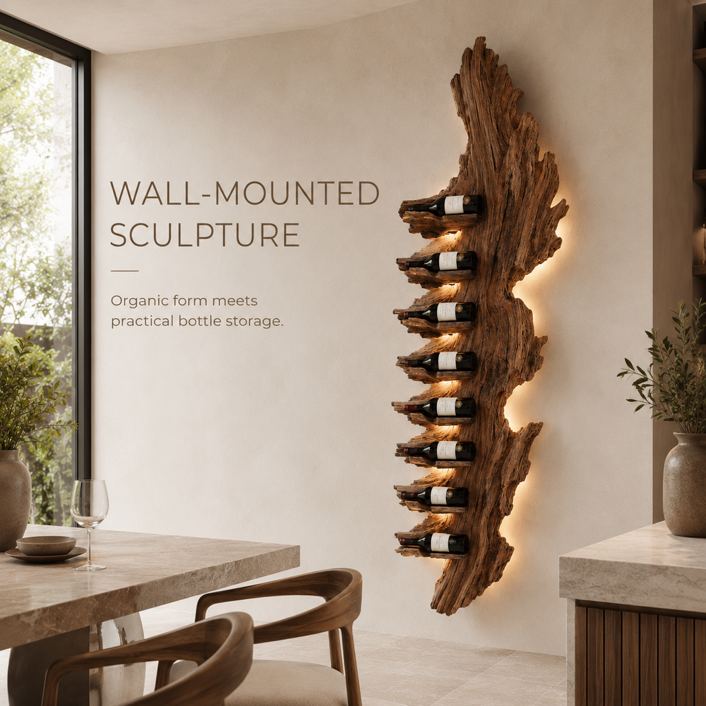 Solid Wood Wall Wine Rack with Glass Holder - Gallery Wave - product image 03