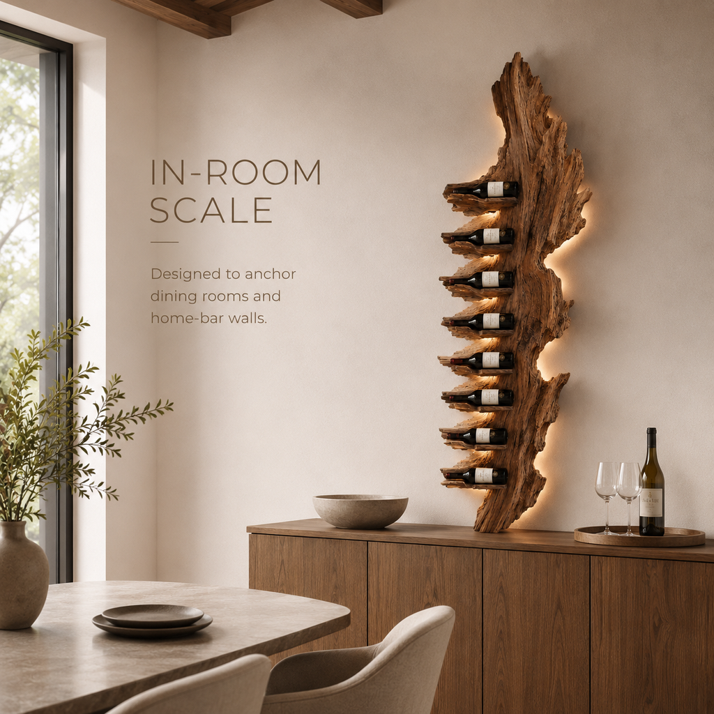 Solid Wood Wall Wine Rack with Glass Holder - Gallery Wave - product image 04