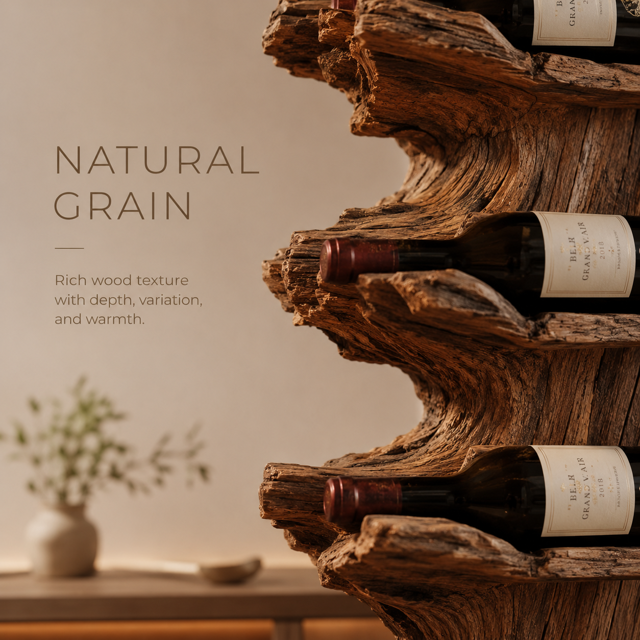 Solid Wood Wall Wine Rack with Glass Holder - Gallery Wave - product image 05