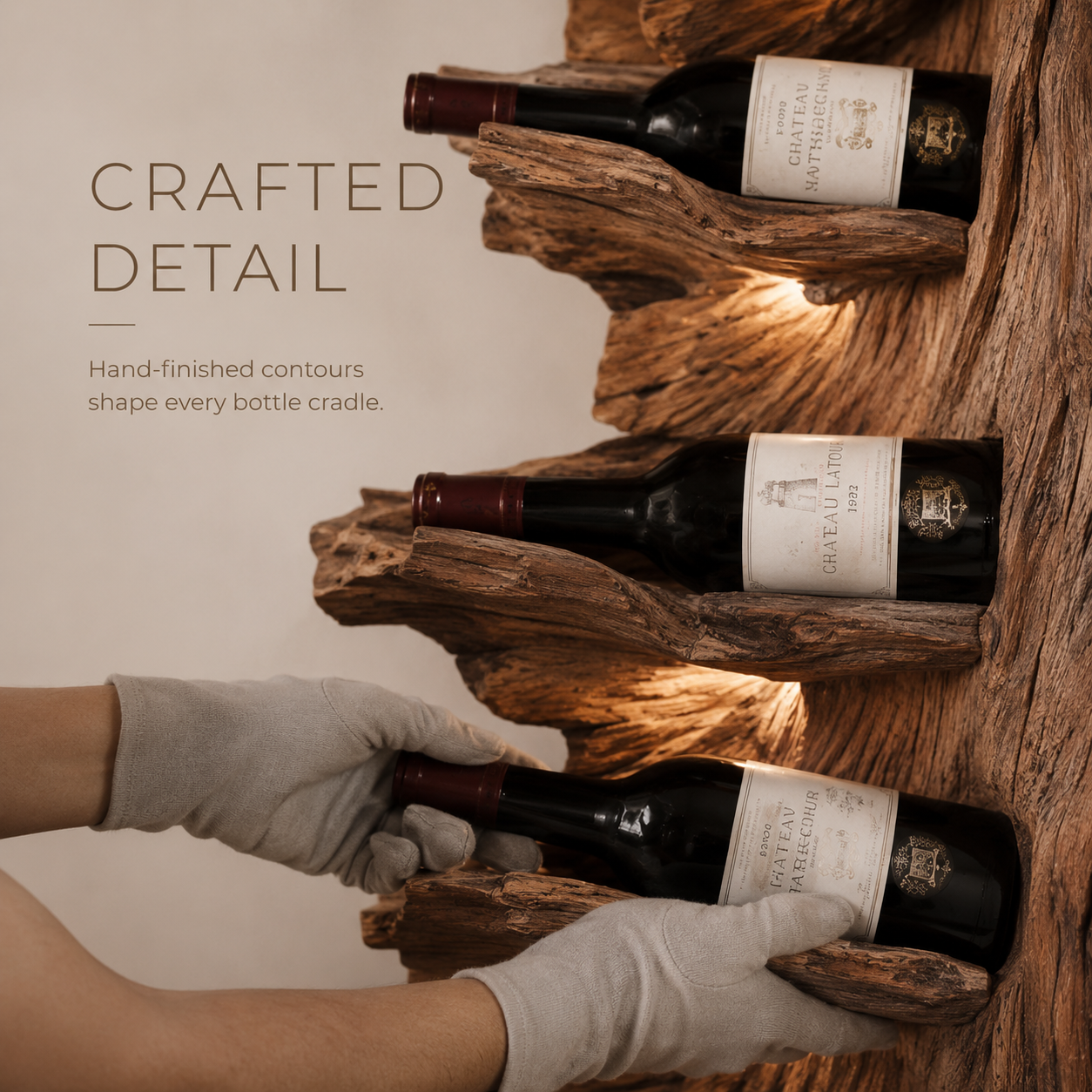 Solid Wood Wall Wine Rack with Glass Holder - Gallery Wave - product image 06