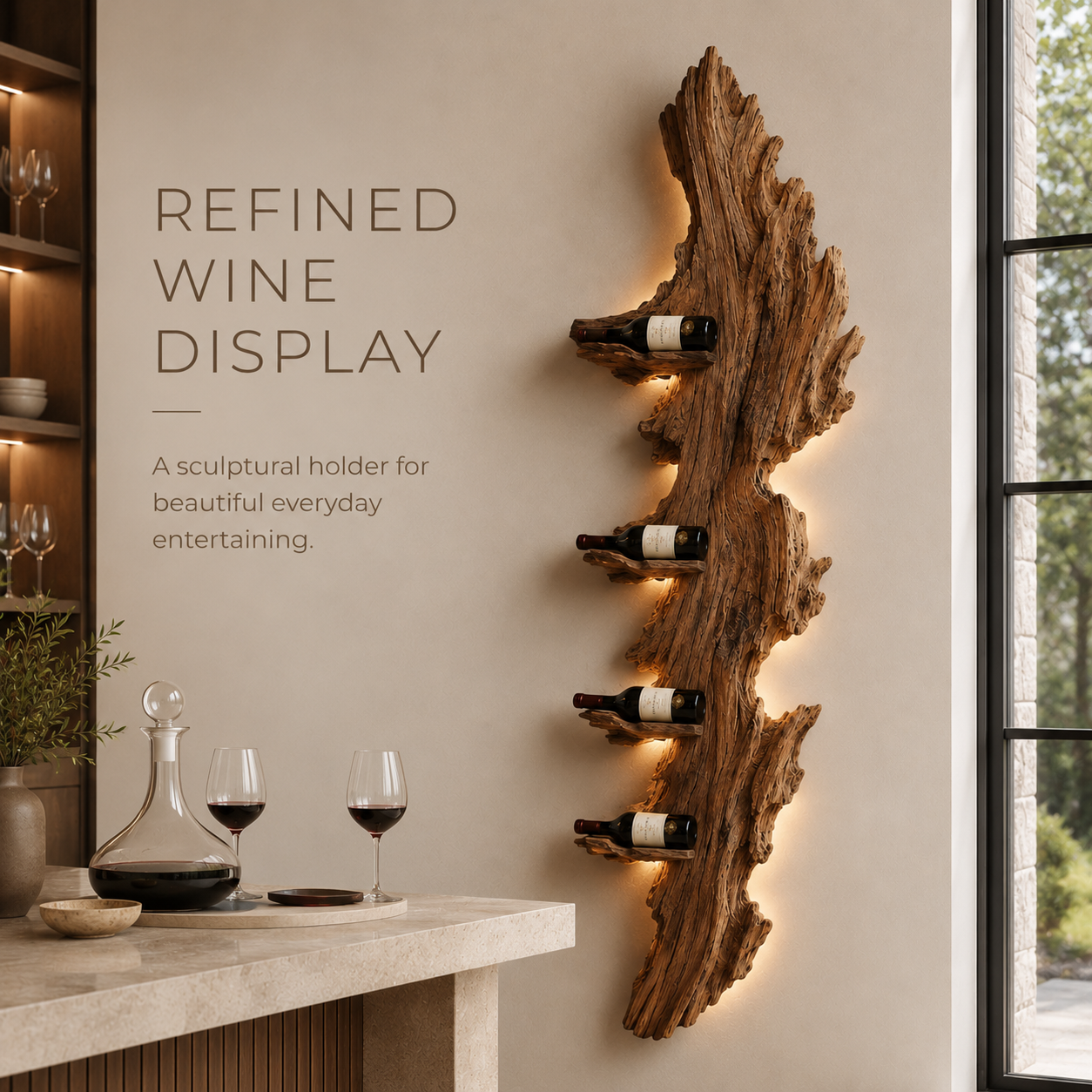 Solid Wood Wall Wine Rack with Glass Holder - Gallery Wave - product image 07