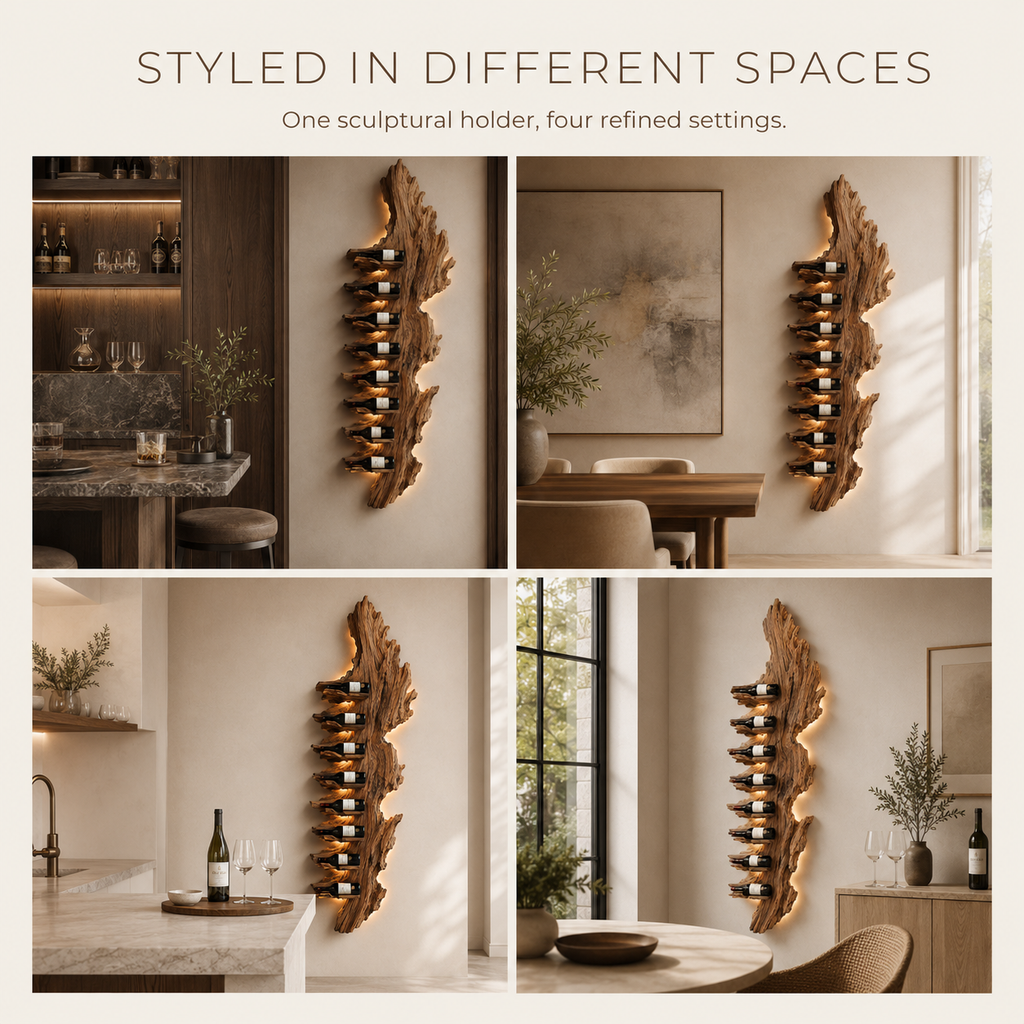 Solid Wood Wall Wine Rack with Glass Holder - Gallery Wave - product image 10