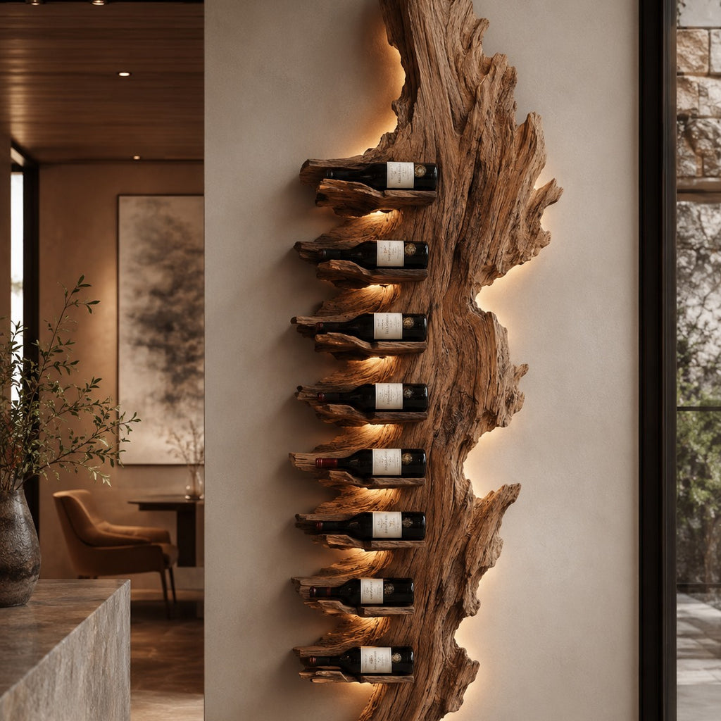 Solid Wood Wall Wine Rack with Glass Holder - Gallery Wave - Design 144 - square cover image