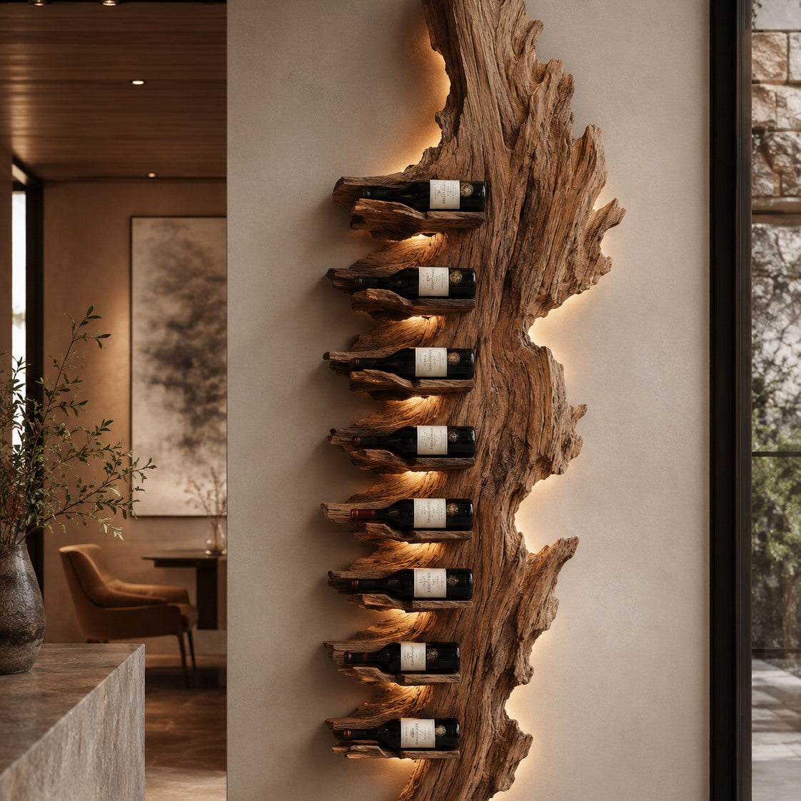 Solid Wood Wall Wine Rack with Glass Holder - Gallery Wave - Design 144 - square cover image
