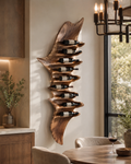Solid Wood Wall Wine Rack with Glass Holder - Carved Halo - main view