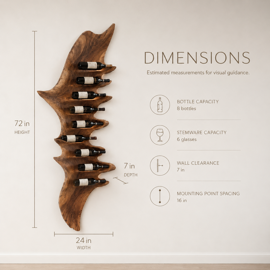 Solid Wood Wall Wine Rack with Glass Holder - Carved Halo - product image 08