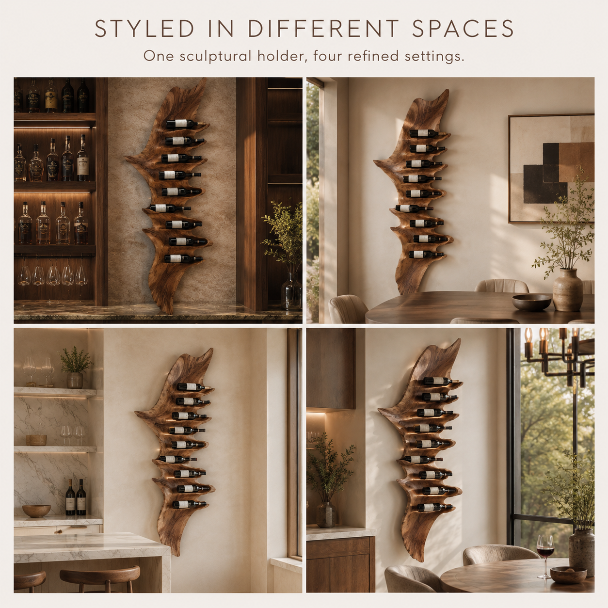 Solid Wood Wall Wine Rack with Glass Holder - Carved Halo - product image 10