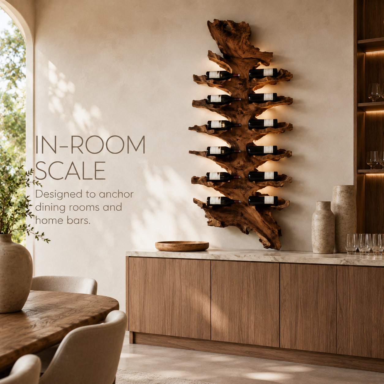 Solid Wood Wall Wine Rack with Glass Holder - Root Form - product image 04