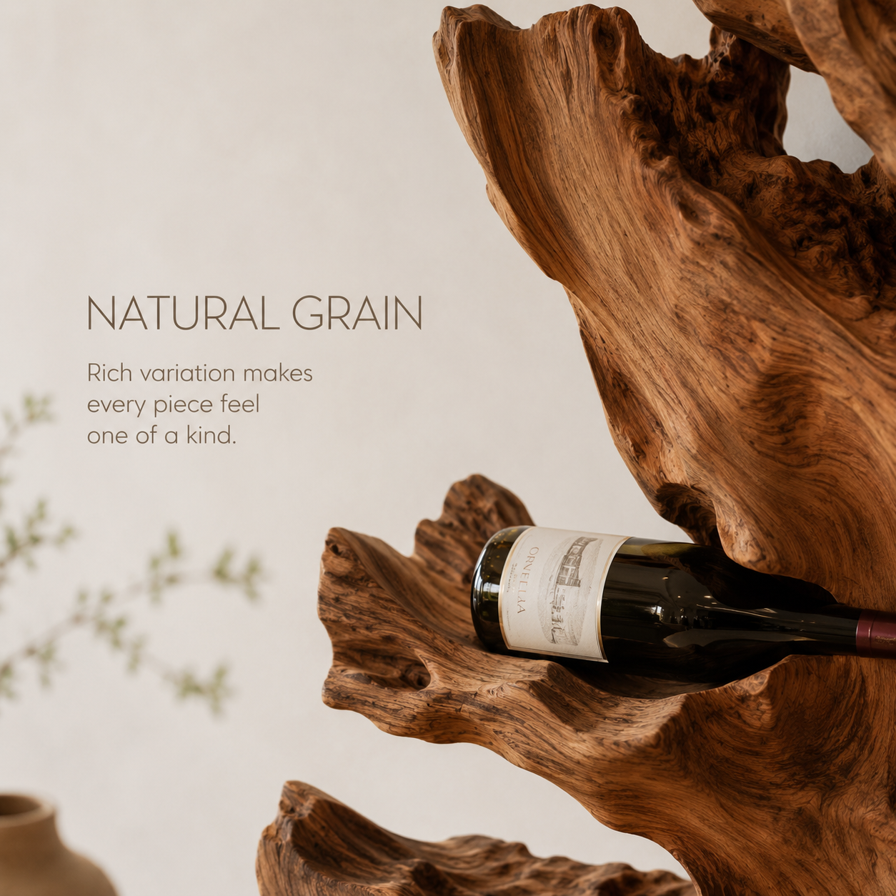 Solid Wood Wall Wine Rack with Glass Holder - Root Form - product image 05