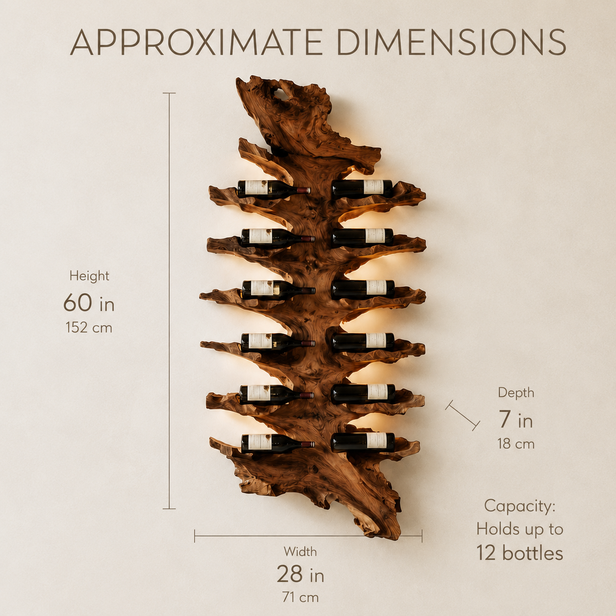 Solid Wood Wall Wine Rack with Glass Holder - Root Form - product image 08
