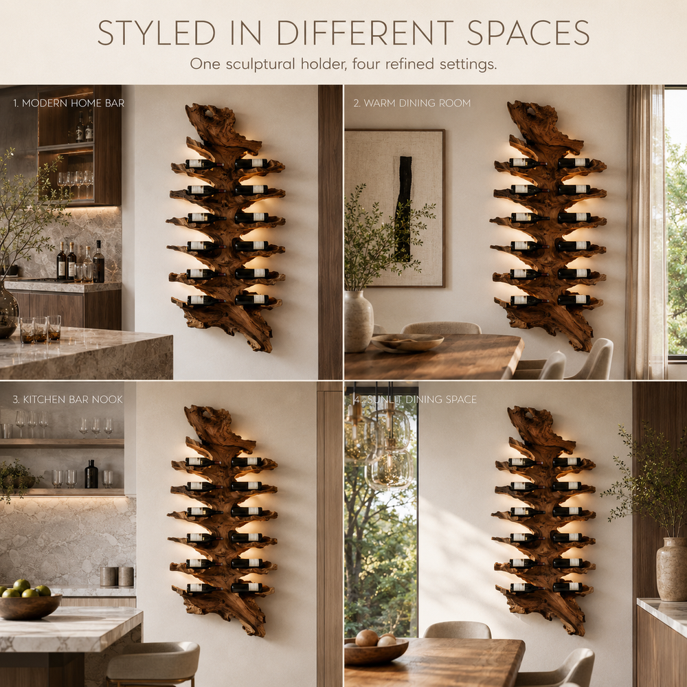 Solid Wood Wall Wine Rack with Glass Holder - Root Form - product image 11