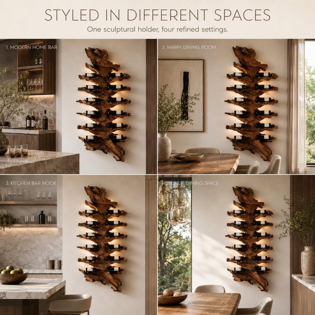 Solid Wood Wall Wine Rack with Glass Holder - Root Form - product image 11