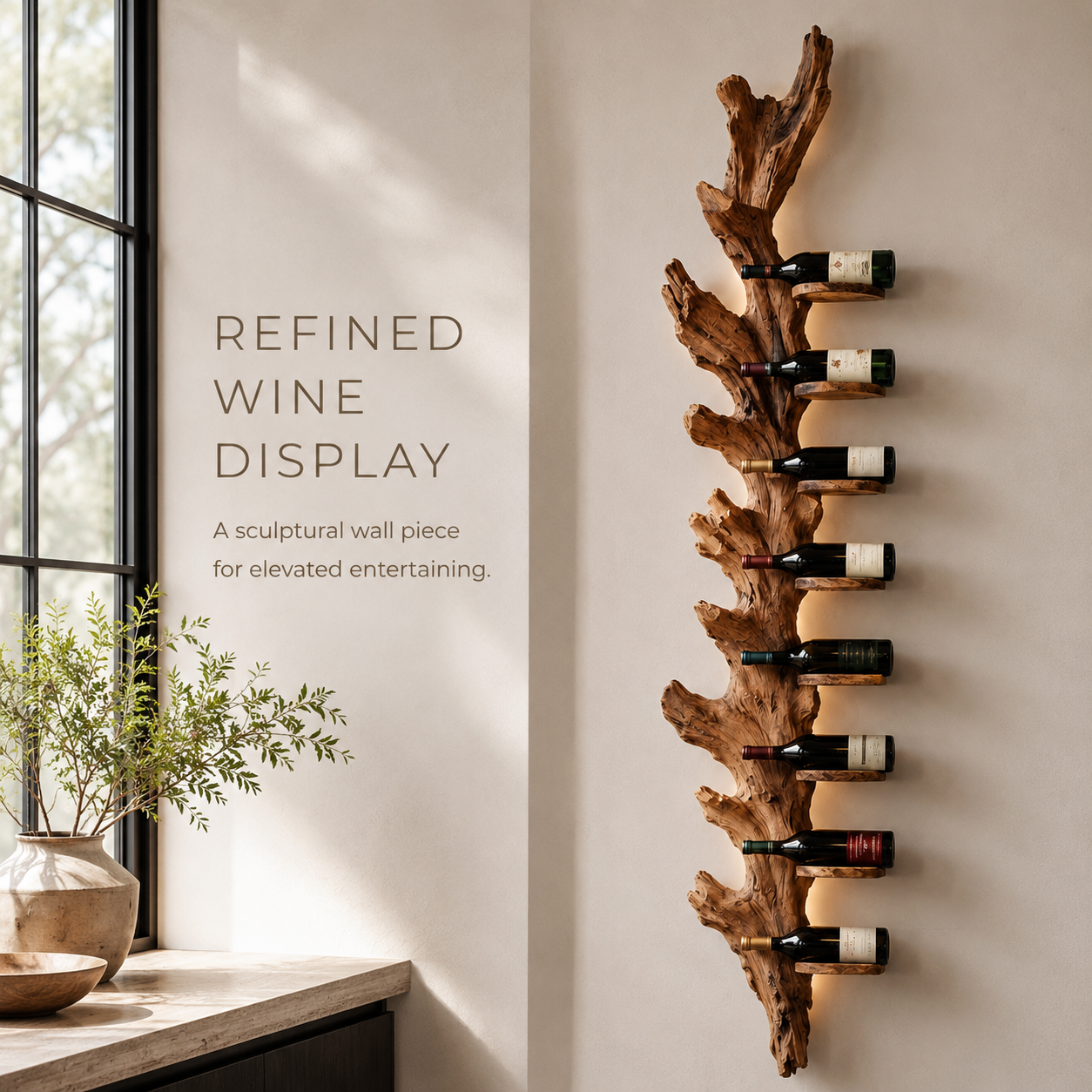 Solid Wood Wall Wine Rack with Glass Holder - Crescent Wall - product image 02