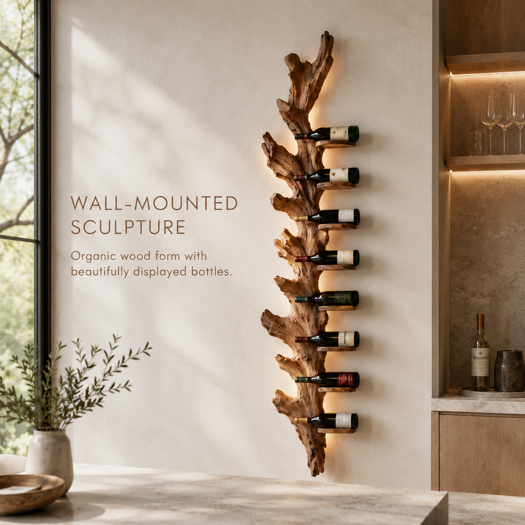 Solid Wood Wall Wine Rack with Glass Holder - Crescent Wall - product image 03