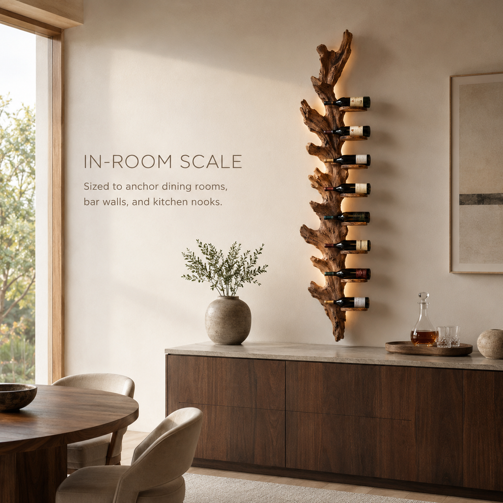 Solid Wood Wall Wine Rack with Glass Holder - Crescent Wall - product image 04
