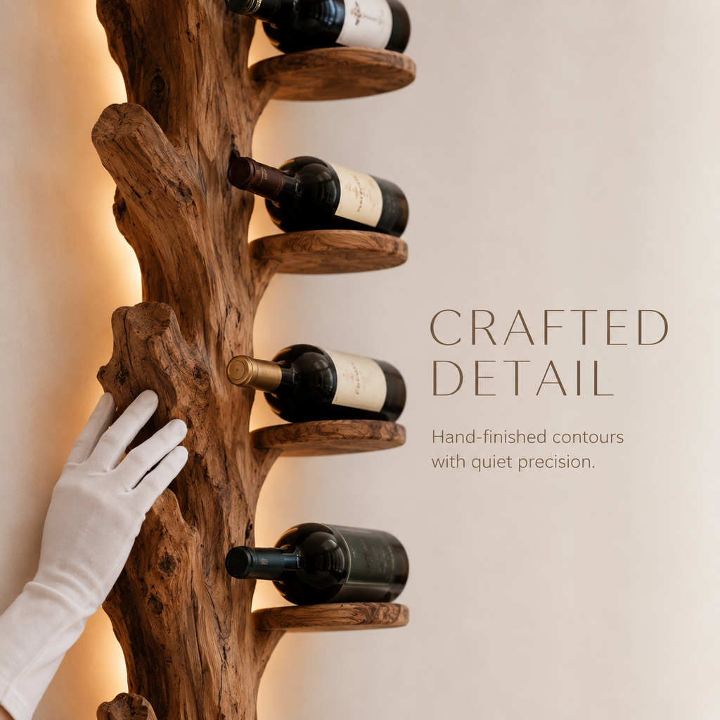 Solid Wood Wall Wine Rack with Glass Holder - Crescent Wall - product image 06