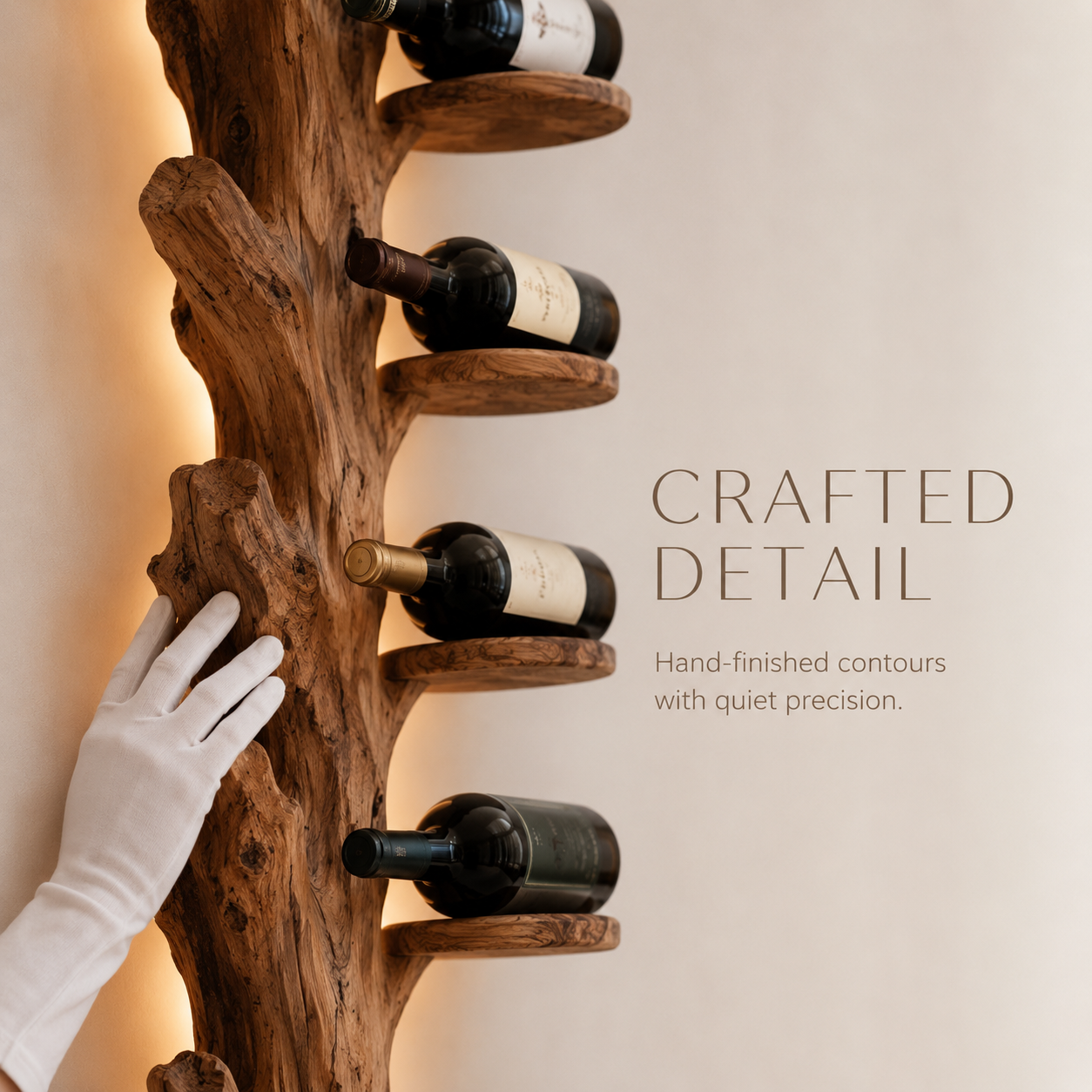 Solid Wood Wall Wine Rack with Glass Holder - Crescent Wall - product image 06