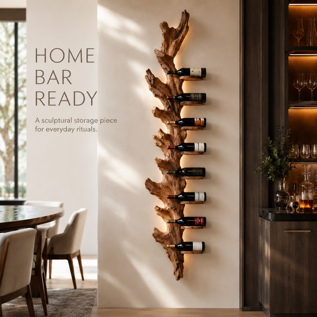 Solid Wood Wall Wine Rack with Glass Holder - Crescent Wall - product image 07