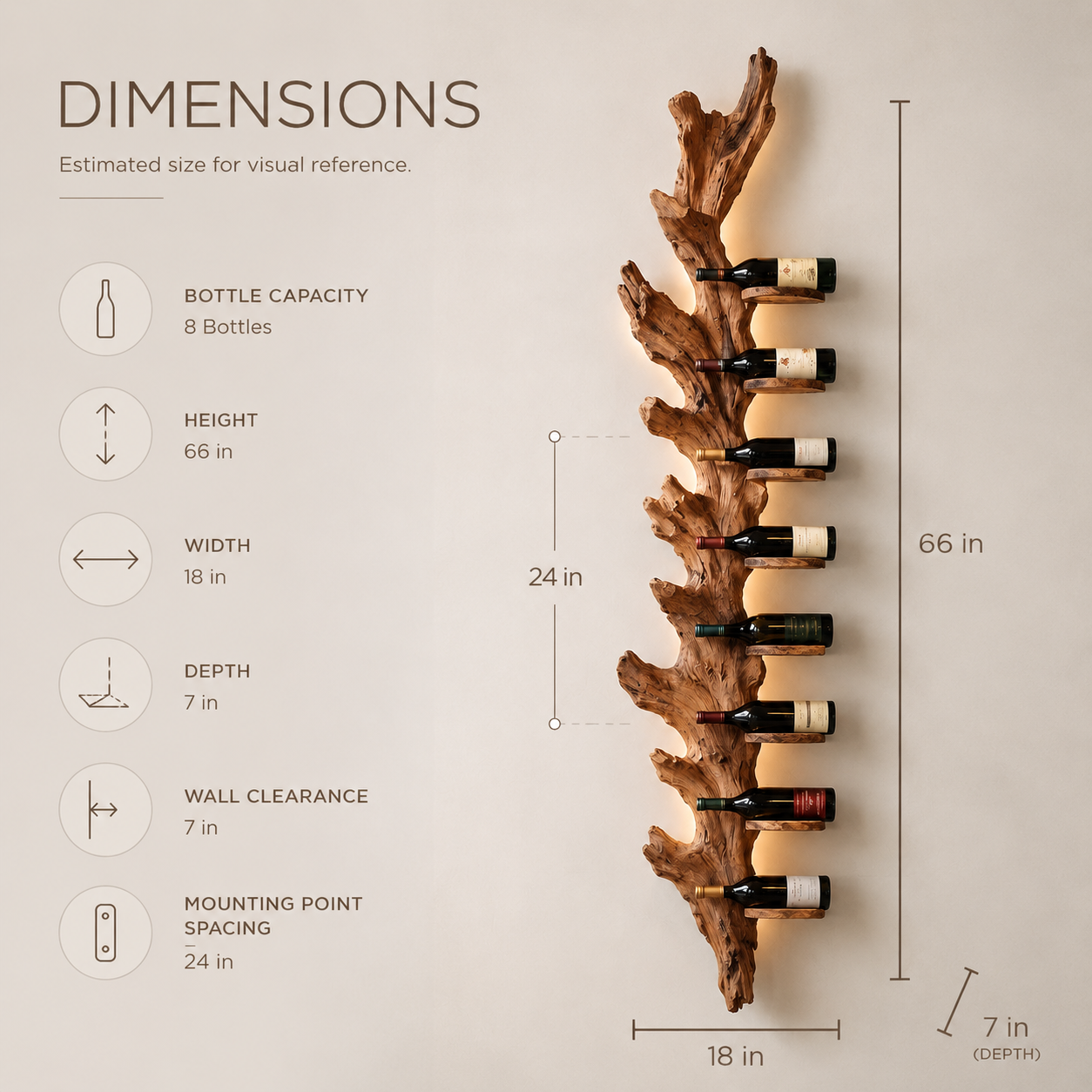 Solid Wood Wall Wine Rack with Glass Holder - Crescent Wall - product image 08