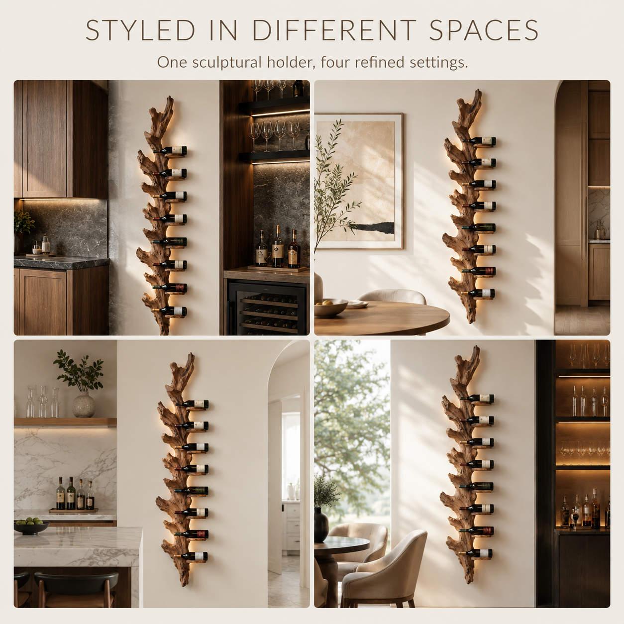 Solid Wood Wall Wine Rack with Glass Holder - Crescent Wall - product image 10
