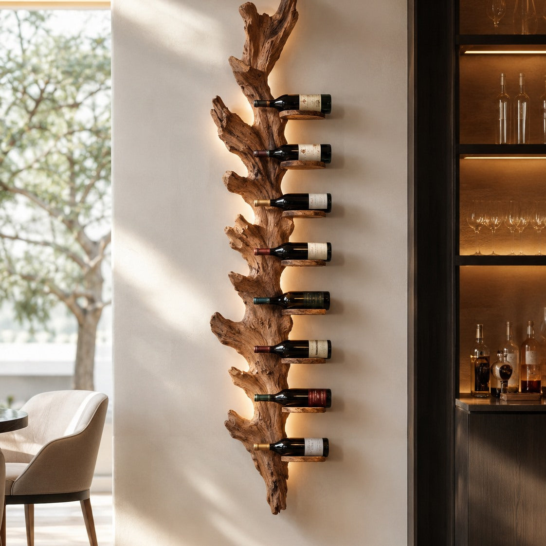 Solid Wood Wall Wine Rack with Glass Holder - Crescent Wall - Design 147 - square cover image