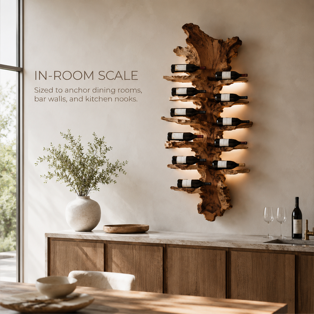 Solid Wood Wall Wine Rack with Glass Holder - Floating Rail - product image 04