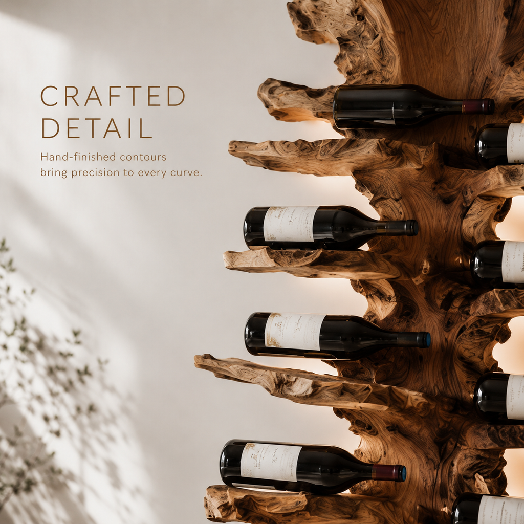 Solid Wood Wall Wine Rack with Glass Holder - Floating Rail - product image 06