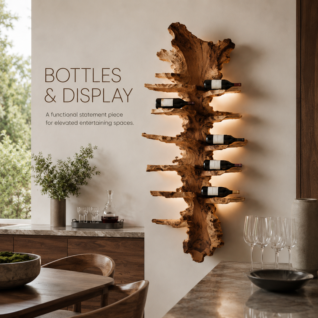 Solid Wood Wall Wine Rack with Glass Holder - Floating Rail - product image 07