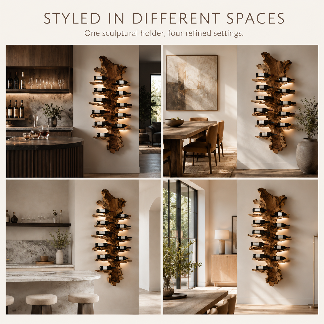 Solid Wood Wall Wine Rack with Glass Holder - Floating Rail - product image 10