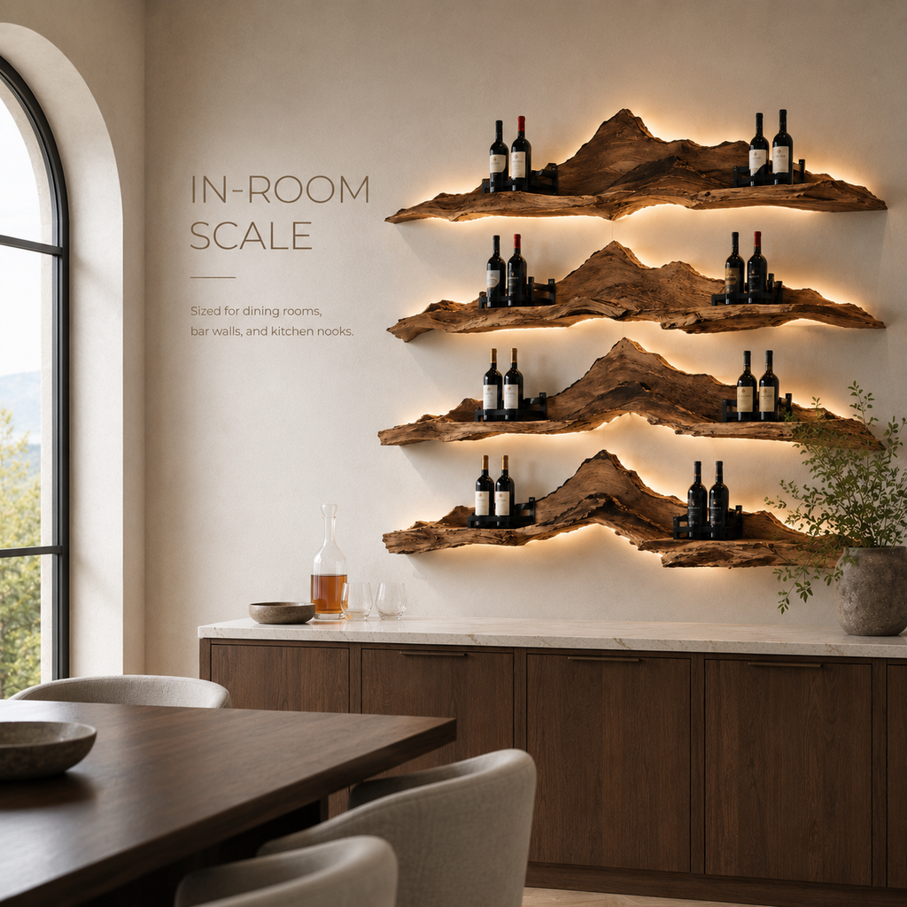 Solid Wood Wall Wine Rack with Glass Holder - River Form - product image 04