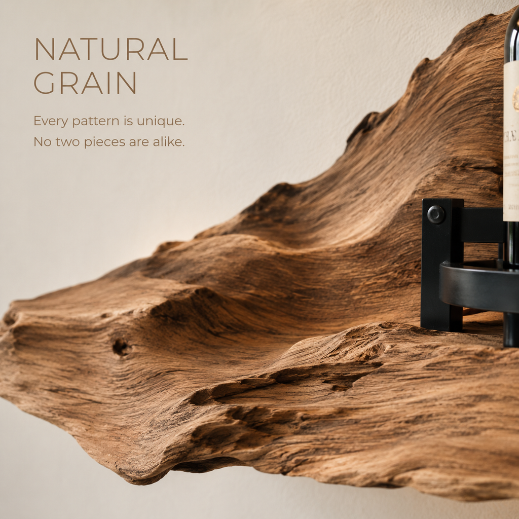 Solid Wood Wall Wine Rack with Glass Holder - River Form - product image 05