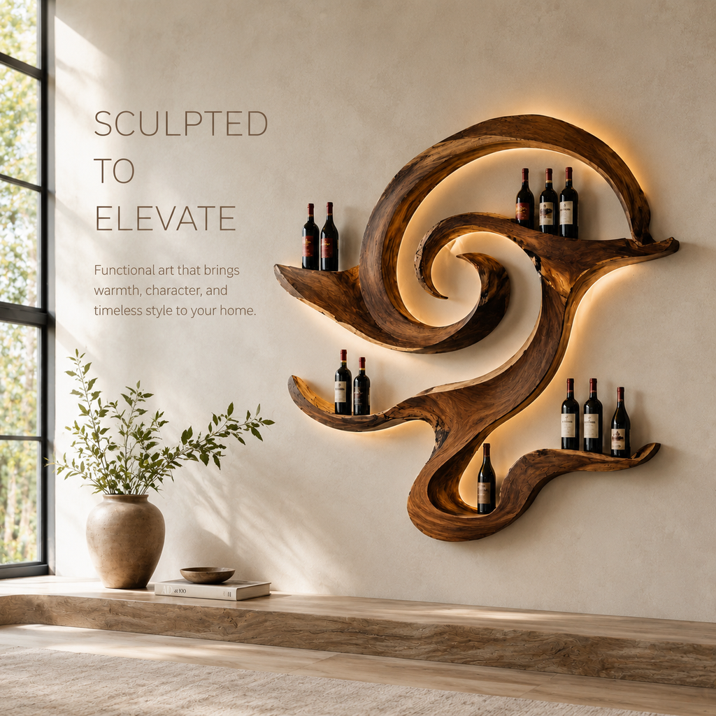 Solid Wood Wall Wine Rack with Glass Holder - Cellular Display - product image 02